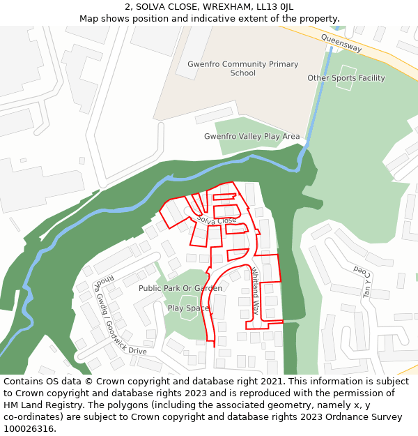 2, SOLVA CLOSE, WREXHAM, LL13 0JL: Location map and indicative extent of plot