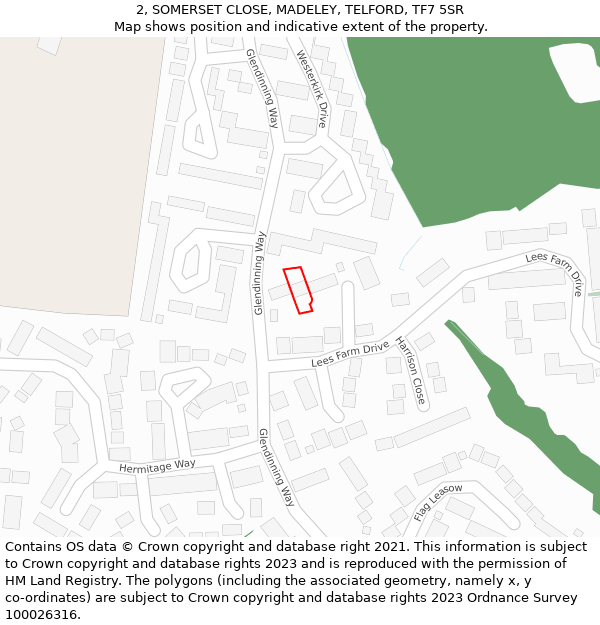 2, SOMERSET CLOSE, MADELEY, TELFORD, TF7 5SR: Location map and indicative extent of plot