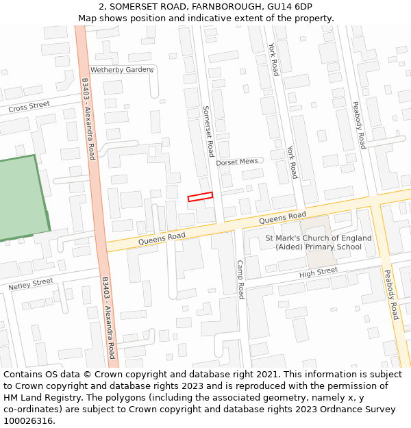 2, SOMERSET ROAD, FARNBOROUGH, GU14 6DP: Location map and indicative extent of plot