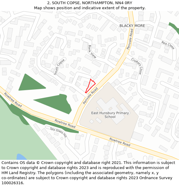 2, SOUTH COPSE, NORTHAMPTON, NN4 0RY: Location map and indicative extent of plot