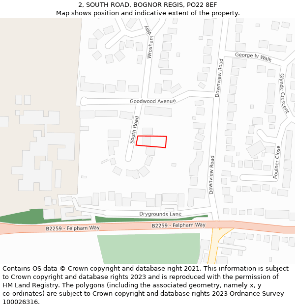 2, SOUTH ROAD, BOGNOR REGIS, PO22 8EF: Location map and indicative extent of plot