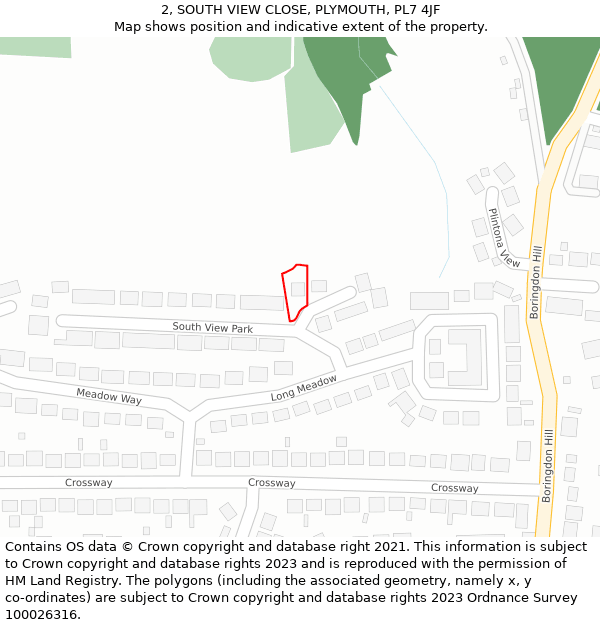 2, SOUTH VIEW CLOSE, PLYMOUTH, PL7 4JF: Location map and indicative extent of plot