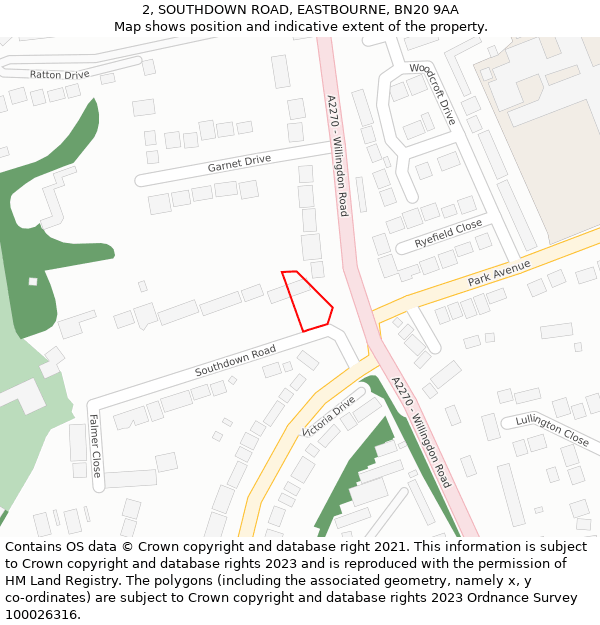 2, SOUTHDOWN ROAD, EASTBOURNE, BN20 9AA: Location map and indicative extent of plot