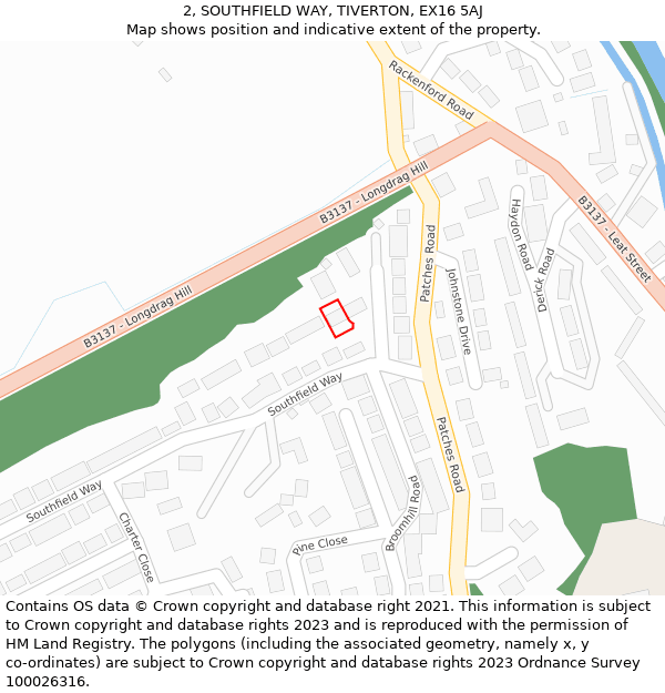 2, SOUTHFIELD WAY, TIVERTON, EX16 5AJ: Location map and indicative extent of plot