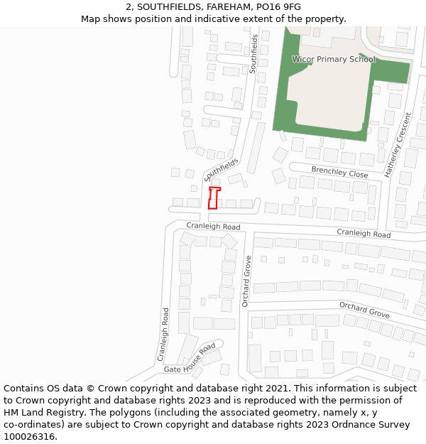 2, SOUTHFIELDS, FAREHAM, PO16 9FG: Location map and indicative extent of plot