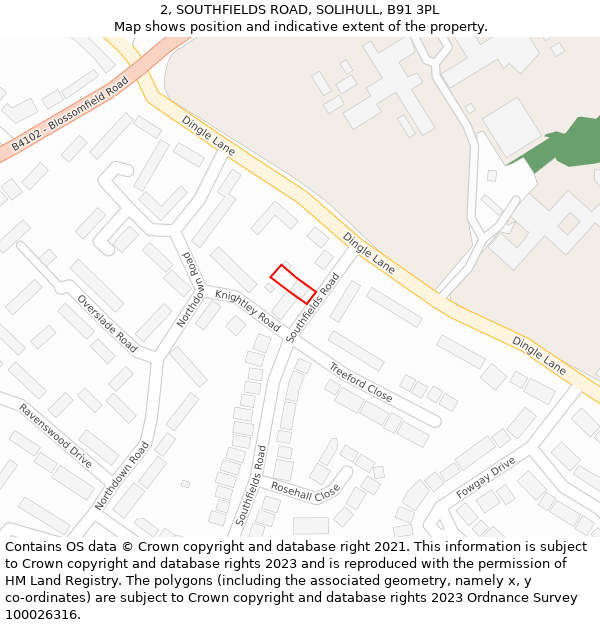 2, SOUTHFIELDS ROAD, SOLIHULL, B91 3PL: Location map and indicative extent of plot