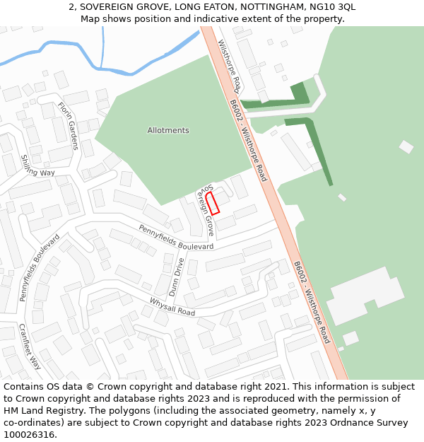 2, SOVEREIGN GROVE, LONG EATON, NOTTINGHAM, NG10 3QL: Location map and indicative extent of plot