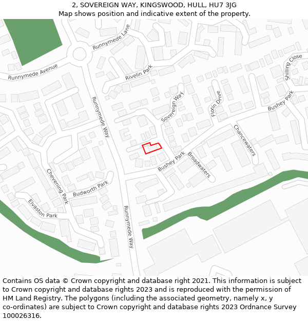 2, SOVEREIGN WAY, KINGSWOOD, HULL, HU7 3JG: Location map and indicative extent of plot