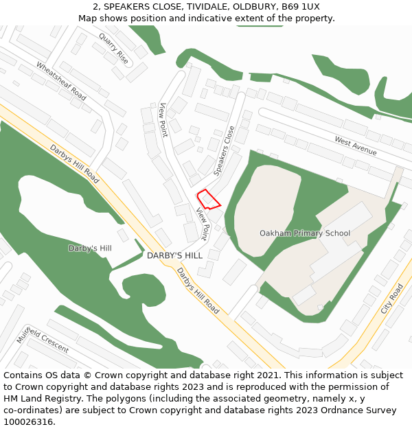 2, SPEAKERS CLOSE, TIVIDALE, OLDBURY, B69 1UX: Location map and indicative extent of plot