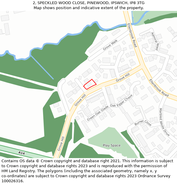 2, SPECKLED WOOD CLOSE, PINEWOOD, IPSWICH, IP8 3TG: Location map and indicative extent of plot