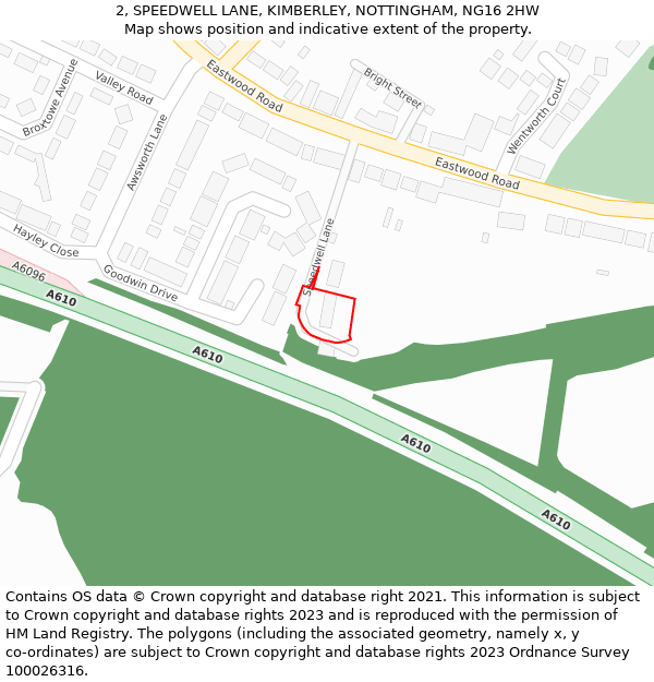 2, SPEEDWELL LANE, KIMBERLEY, NOTTINGHAM, NG16 2HW: Location map and indicative extent of plot