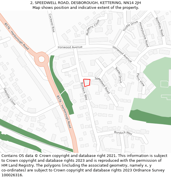 2, SPEEDWELL ROAD, DESBOROUGH, KETTERING, NN14 2JH: Location map and indicative extent of plot