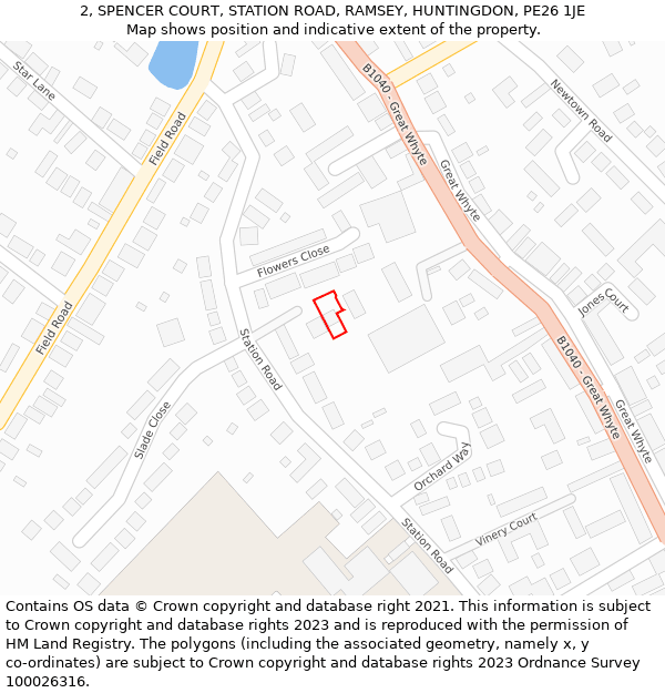 2, SPENCER COURT, STATION ROAD, RAMSEY, HUNTINGDON, PE26 1JE: Location map and indicative extent of plot