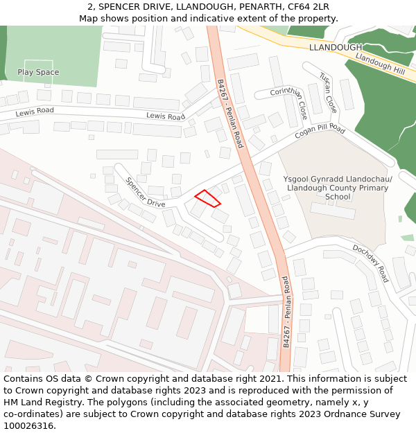 2, SPENCER DRIVE, LLANDOUGH, PENARTH, CF64 2LR: Location map and indicative extent of plot