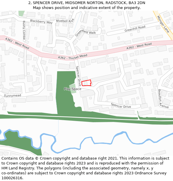 2, SPENCER DRIVE, MIDSOMER NORTON, RADSTOCK, BA3 2DN: Location map and indicative extent of plot