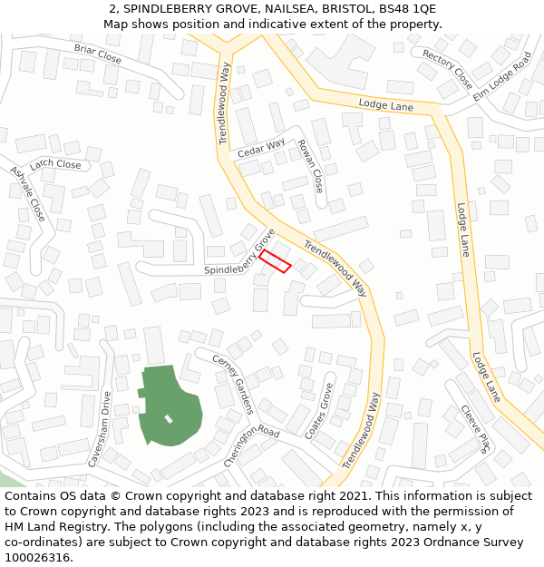 2, SPINDLEBERRY GROVE, NAILSEA, BRISTOL, BS48 1QE: Location map and indicative extent of plot