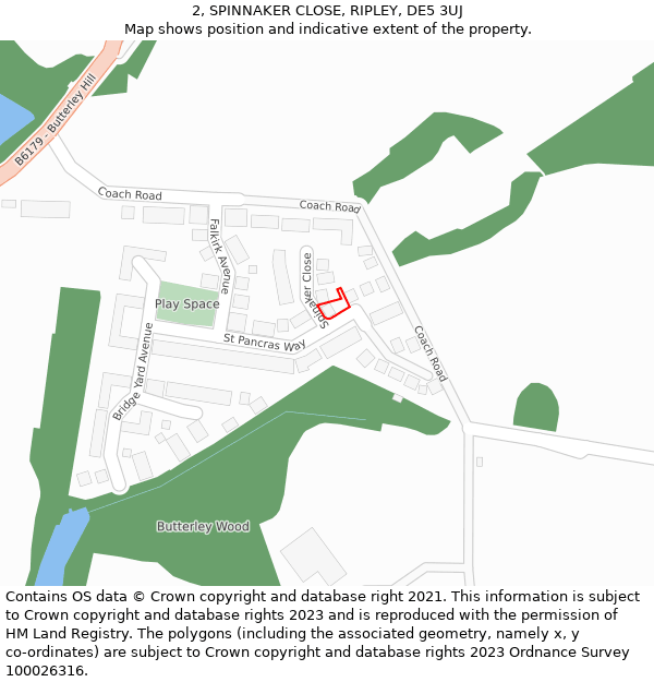 2, SPINNAKER CLOSE, RIPLEY, DE5 3UJ: Location map and indicative extent of plot