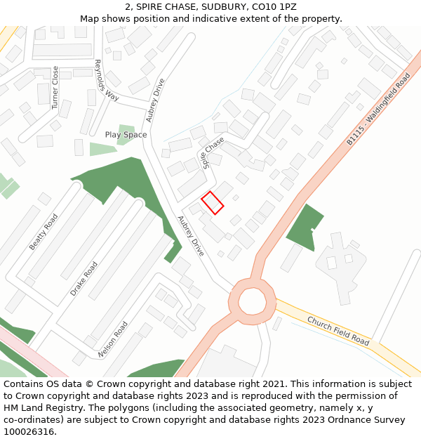 2, SPIRE CHASE, SUDBURY, CO10 1PZ: Location map and indicative extent of plot