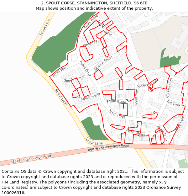2, SPOUT COPSE, STANNINGTON, SHEFFIELD, S6 6FB: Location map and indicative extent of plot