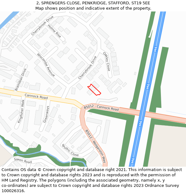 2, SPRENGERS CLOSE, PENKRIDGE, STAFFORD, ST19 5EE: Location map and indicative extent of plot