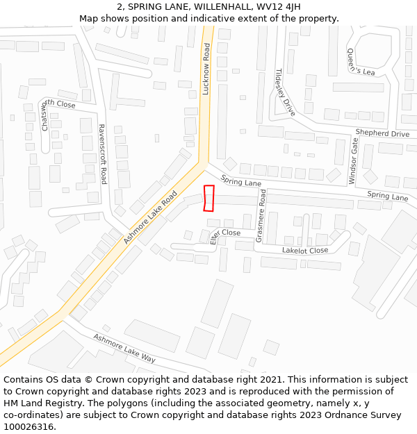 2, SPRING LANE, WILLENHALL, WV12 4JH: Location map and indicative extent of plot