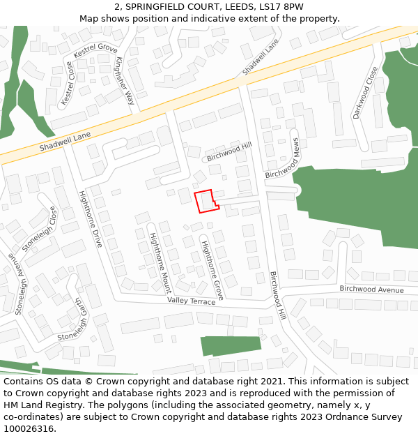 2, SPRINGFIELD COURT, LEEDS, LS17 8PW: Location map and indicative extent of plot