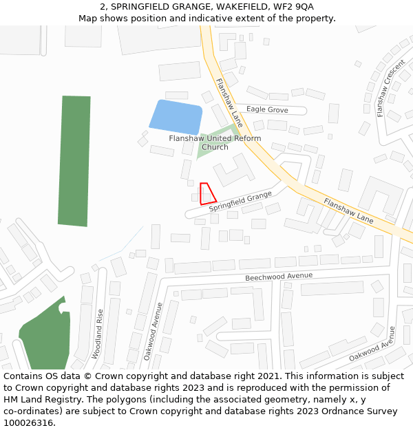 2, SPRINGFIELD GRANGE, WAKEFIELD, WF2 9QA: Location map and indicative extent of plot