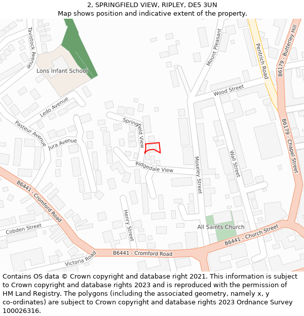 2, SPRINGFIELD VIEW, RIPLEY, DE5 3UN: Location map and indicative extent of plot