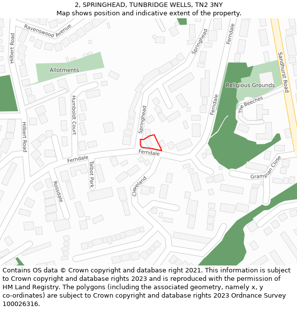 2, SPRINGHEAD, TUNBRIDGE WELLS, TN2 3NY: Location map and indicative extent of plot
