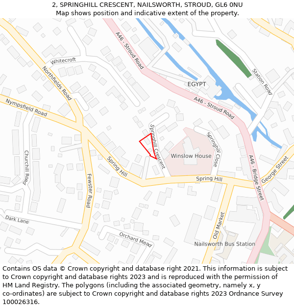 2, SPRINGHILL CRESCENT, NAILSWORTH, STROUD, GL6 0NU: Location map and indicative extent of plot