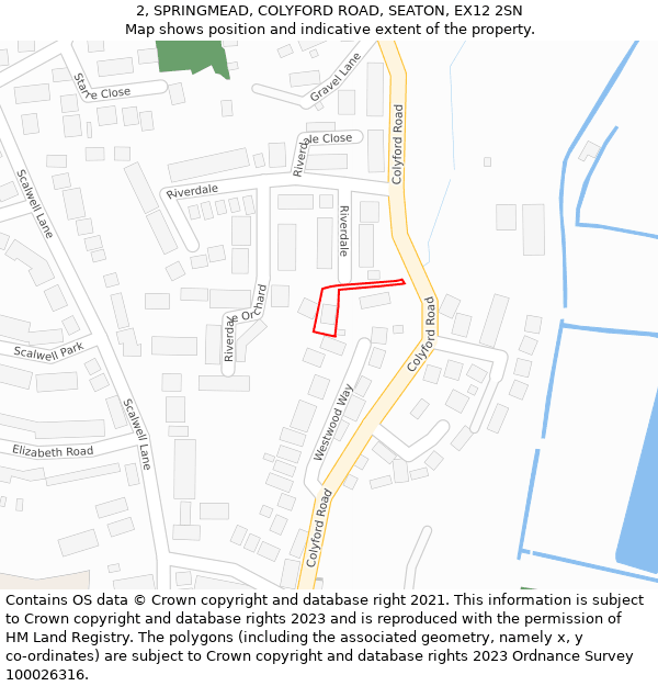 2, SPRINGMEAD, COLYFORD ROAD, SEATON, EX12 2SN: Location map and indicative extent of plot