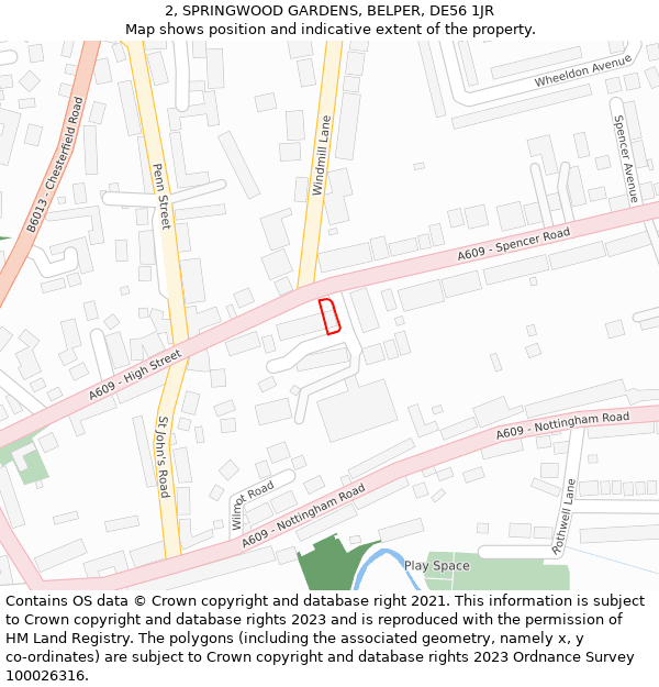 2, SPRINGWOOD GARDENS, BELPER, DE56 1JR: Location map and indicative extent of plot