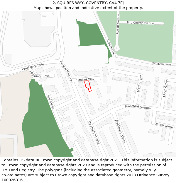 2, SQUIRES WAY, COVENTRY, CV4 7EJ: Location map and indicative extent of plot