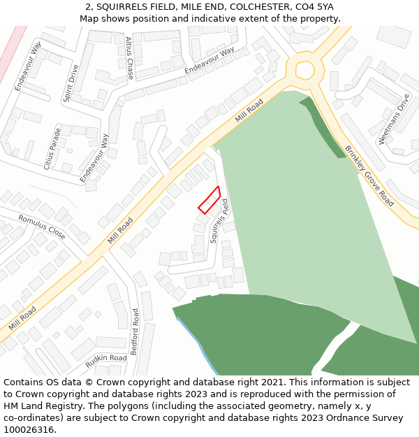 2, SQUIRRELS FIELD, MILE END, COLCHESTER, CO4 5YA: Location map and indicative extent of plot