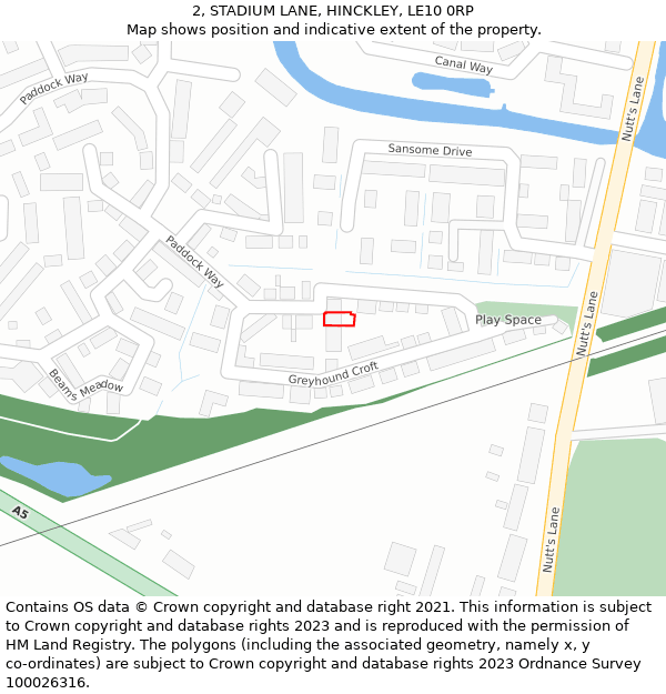 2, STADIUM LANE, HINCKLEY, LE10 0RP: Location map and indicative extent of plot