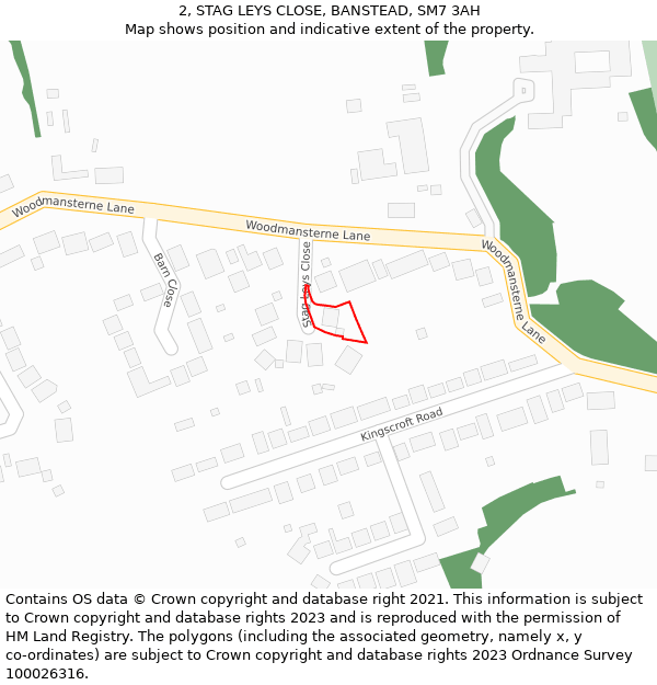 2, STAG LEYS CLOSE, BANSTEAD, SM7 3AH: Location map and indicative extent of plot