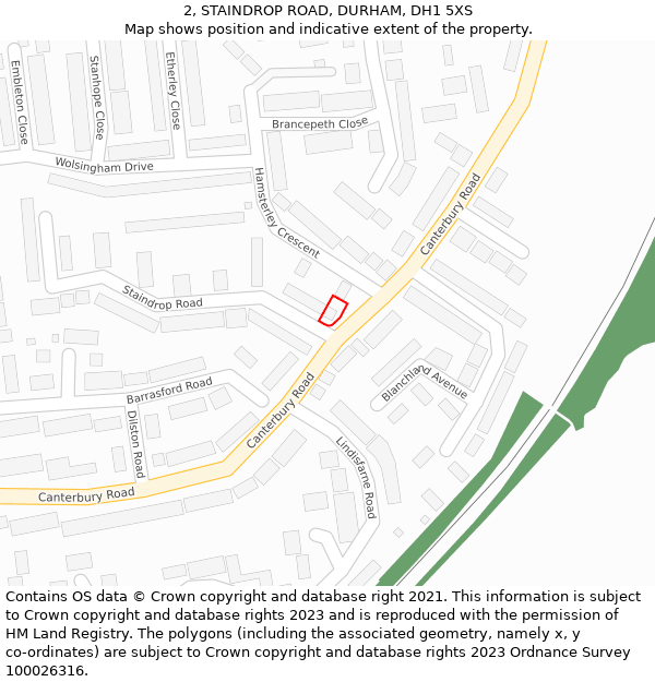 2, STAINDROP ROAD, DURHAM, DH1 5XS: Location map and indicative extent of plot