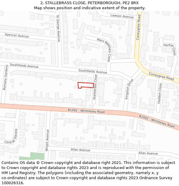 2, STALLEBRASS CLOSE, PETERBOROUGH, PE2 8RX: Location map and indicative extent of plot