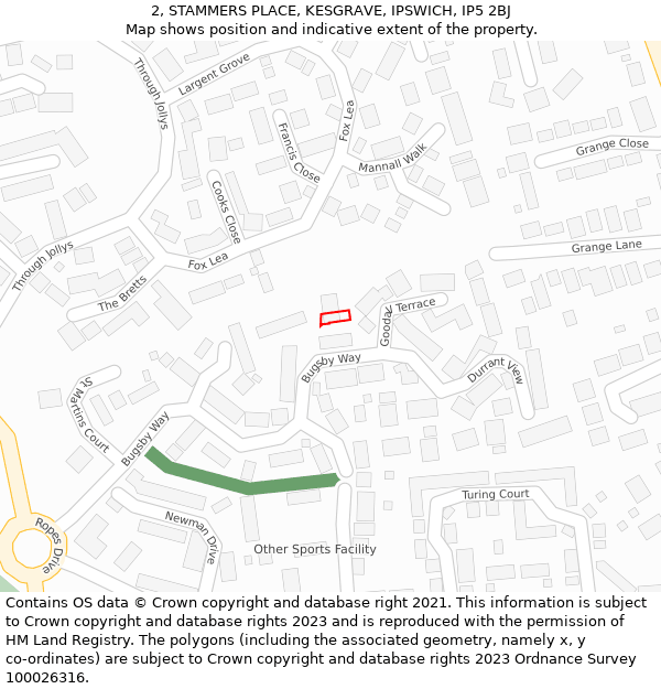 2, STAMMERS PLACE, KESGRAVE, IPSWICH, IP5 2BJ: Location map and indicative extent of plot