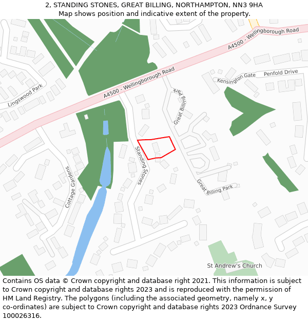 2, STANDING STONES, GREAT BILLING, NORTHAMPTON, NN3 9HA: Location map and indicative extent of plot