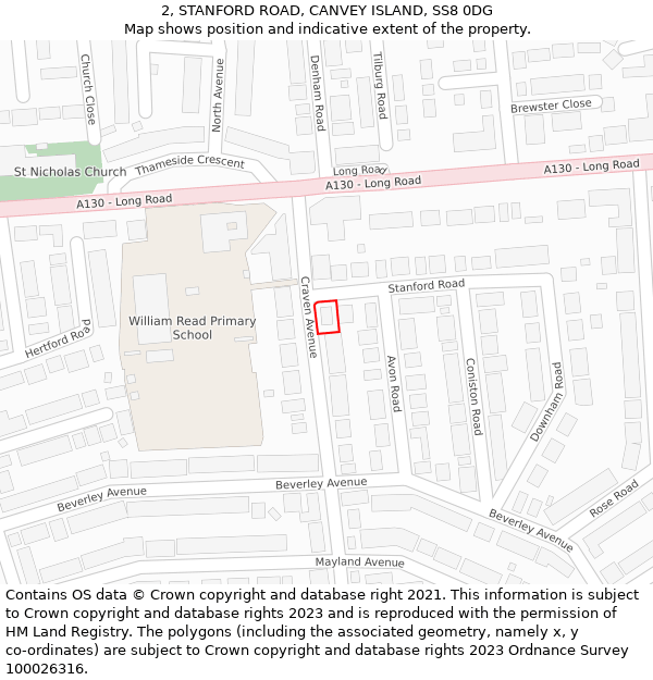 2, STANFORD ROAD, CANVEY ISLAND, SS8 0DG: Location map and indicative extent of plot