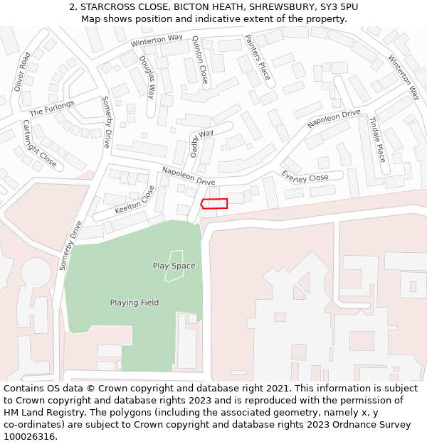 2, STARCROSS CLOSE, BICTON HEATH, SHREWSBURY, SY3 5PU: Location map and indicative extent of plot