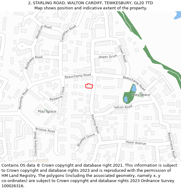 2, STARLING ROAD, WALTON CARDIFF, TEWKESBURY, GL20 7TD: Location map and indicative extent of plot