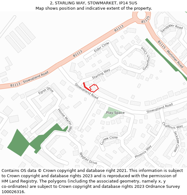 2, STARLING WAY, STOWMARKET, IP14 5US: Location map and indicative extent of plot