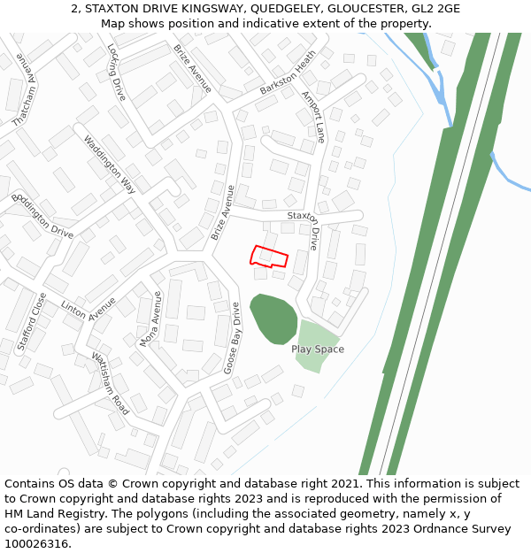 2, STAXTON DRIVE KINGSWAY, QUEDGELEY, GLOUCESTER, GL2 2GE: Location map and indicative extent of plot