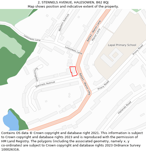 2, STENNELS AVENUE, HALESOWEN, B62 8QJ: Location map and indicative extent of plot