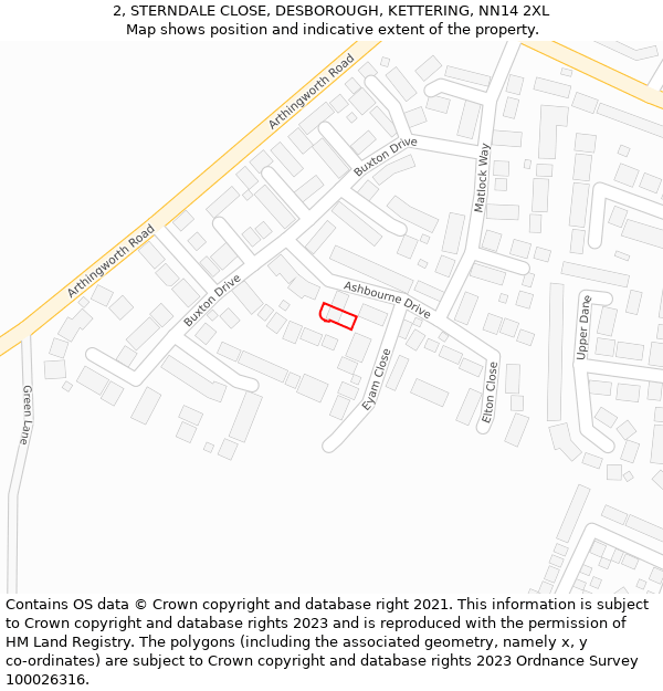 2, STERNDALE CLOSE, DESBOROUGH, KETTERING, NN14 2XL: Location map and indicative extent of plot