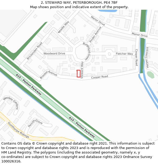 2, STEWARD WAY, PETERBOROUGH, PE4 7BF: Location map and indicative extent of plot