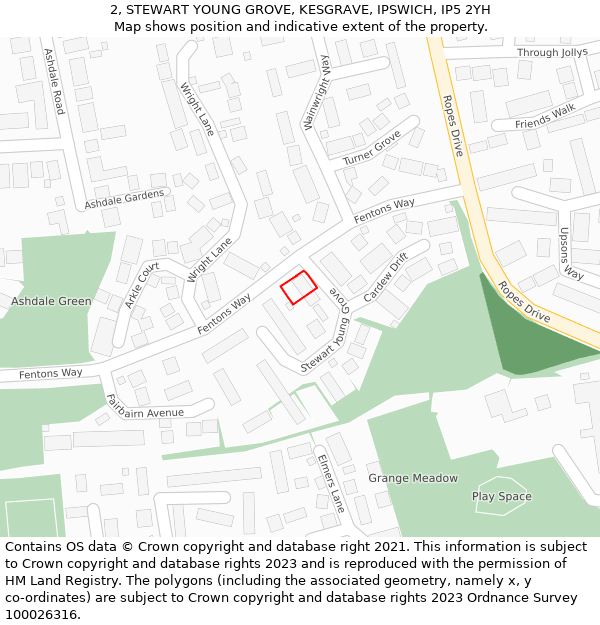 2, STEWART YOUNG GROVE, KESGRAVE, IPSWICH, IP5 2YH: Location map and indicative extent of plot