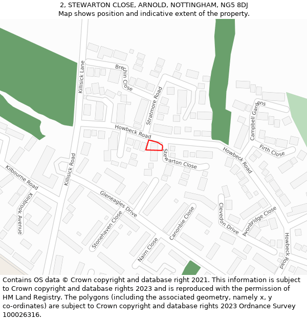 2, STEWARTON CLOSE, ARNOLD, NOTTINGHAM, NG5 8DJ: Location map and indicative extent of plot